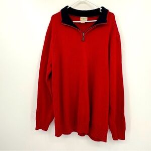 L.L. Bean Quarter Zip Turtleneck Sweater Red Blue Size XLT